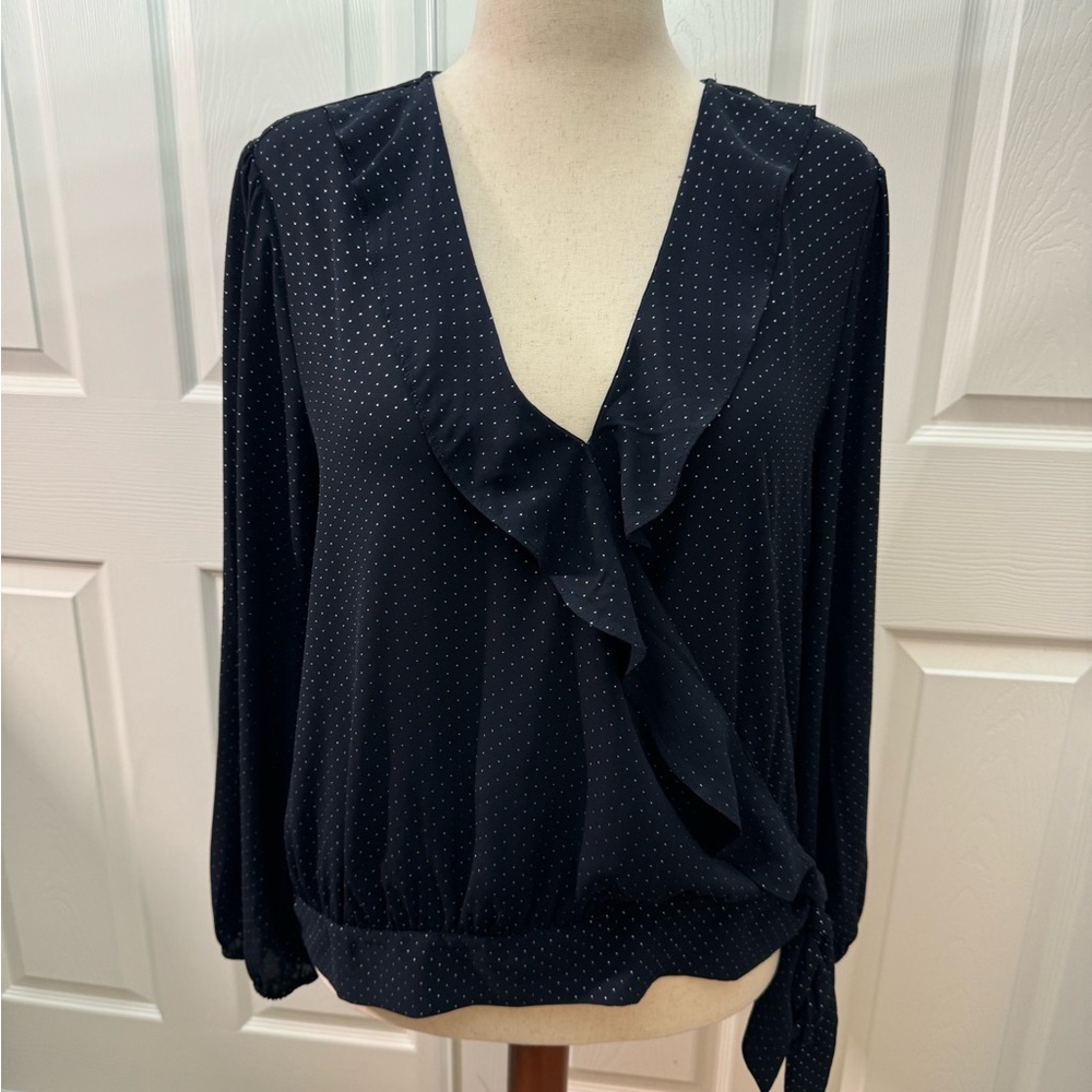 SOHO NY&Co Navy Blue Wrap Around blouse.